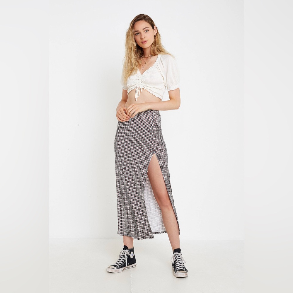Urban Outfitters Black Burgundy Cream Geometric Pattern Maxi Skirt